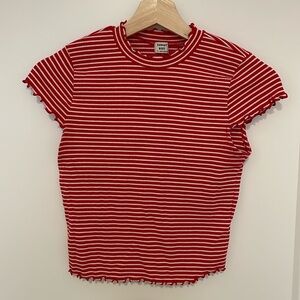 Aritzia Mock neck red striped cropped t shirt